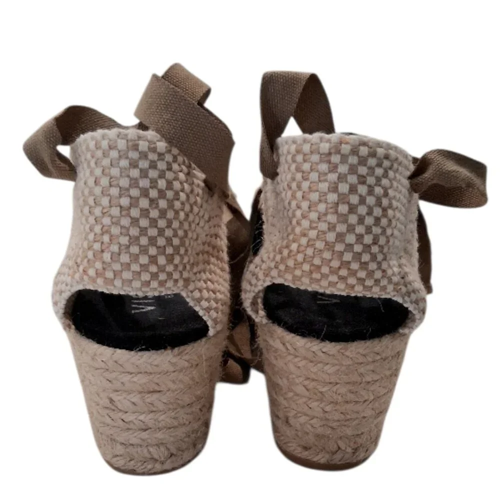 VISCATA Black/Cream Laces Escala Espadrille Canvas Wedges w/Ankle Laces Sz 9 1/2
